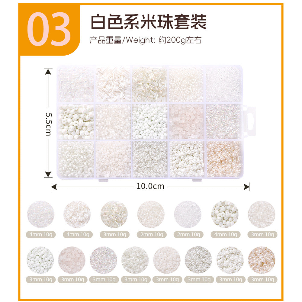3mm Glass Rice Bead Set – 15-Slot DIY Bracelet & Necklace Making Kit, 9 Colors