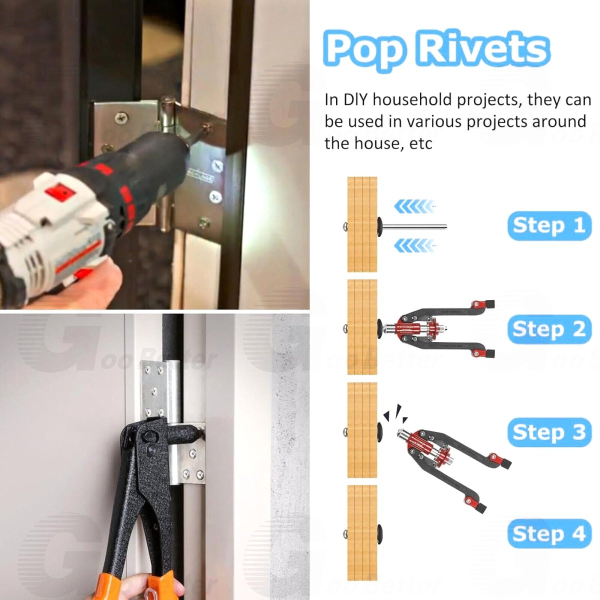 180Pcs Aluminum Dome Head Blind Pop Rivet Assortment Set 6 Sizes 5/32 3/16'' 1/8'' - HomeDIYer