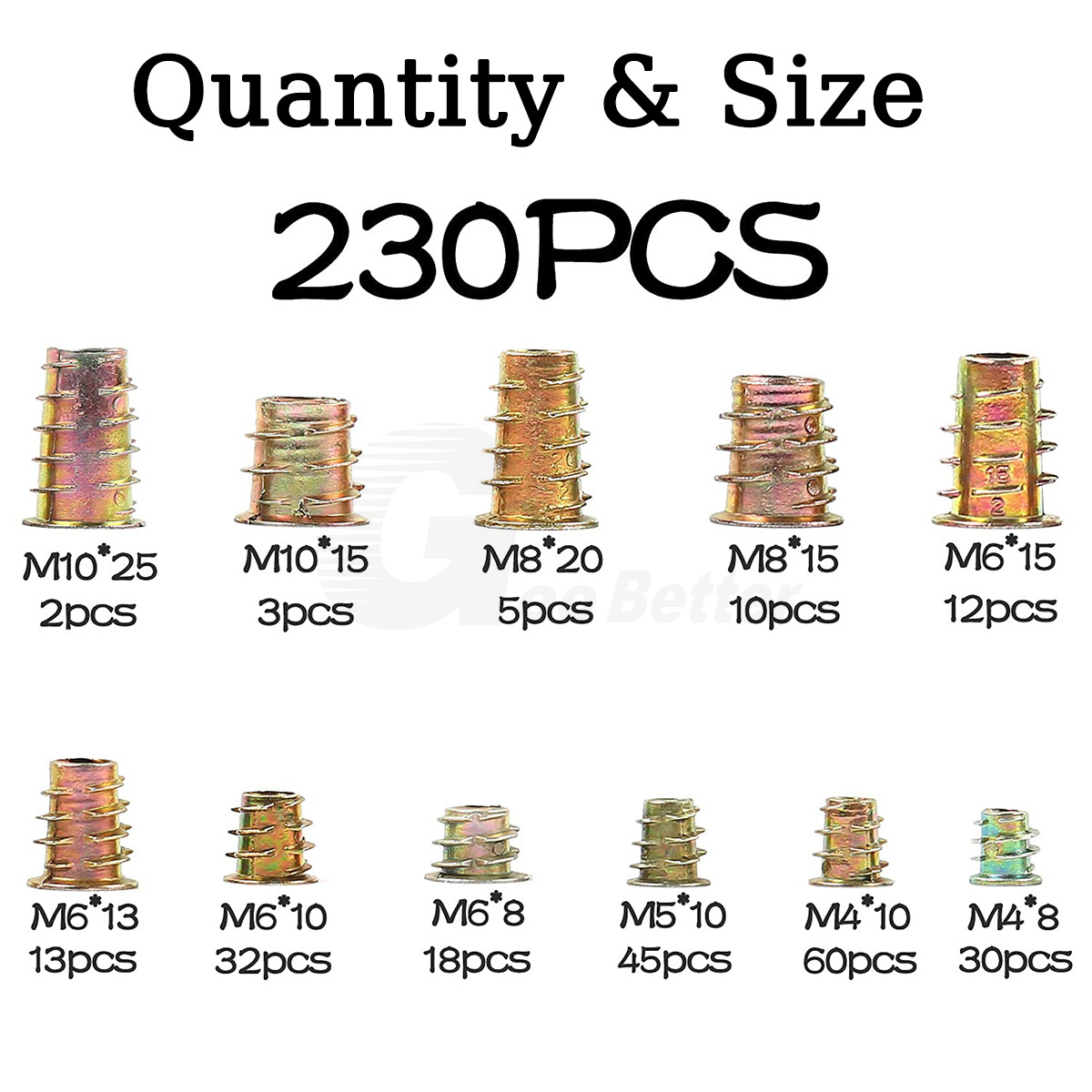 230x M4-M10 Threaded Inserts Nuts Set Hex Drive Fixing Type D Wood Screw Inserts