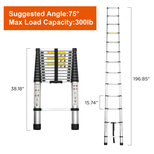 Telescoping Ladder 16.5FT, Telescopic Extension Ladder, Aluminum Alloy Folding Ladder Portable Multi - Purpose for Indoor Outdoor Work, Heavy Duty 300 lbs Load - HomeDIYer