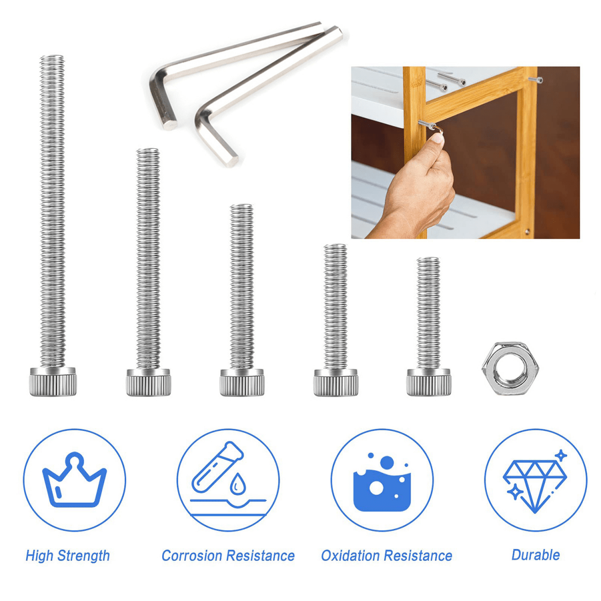 172Pcs M5 Allen Cap Stainless Steel Screws Bolts & Nuts Socket Screw Hex DIN 912 - HomeDIYer