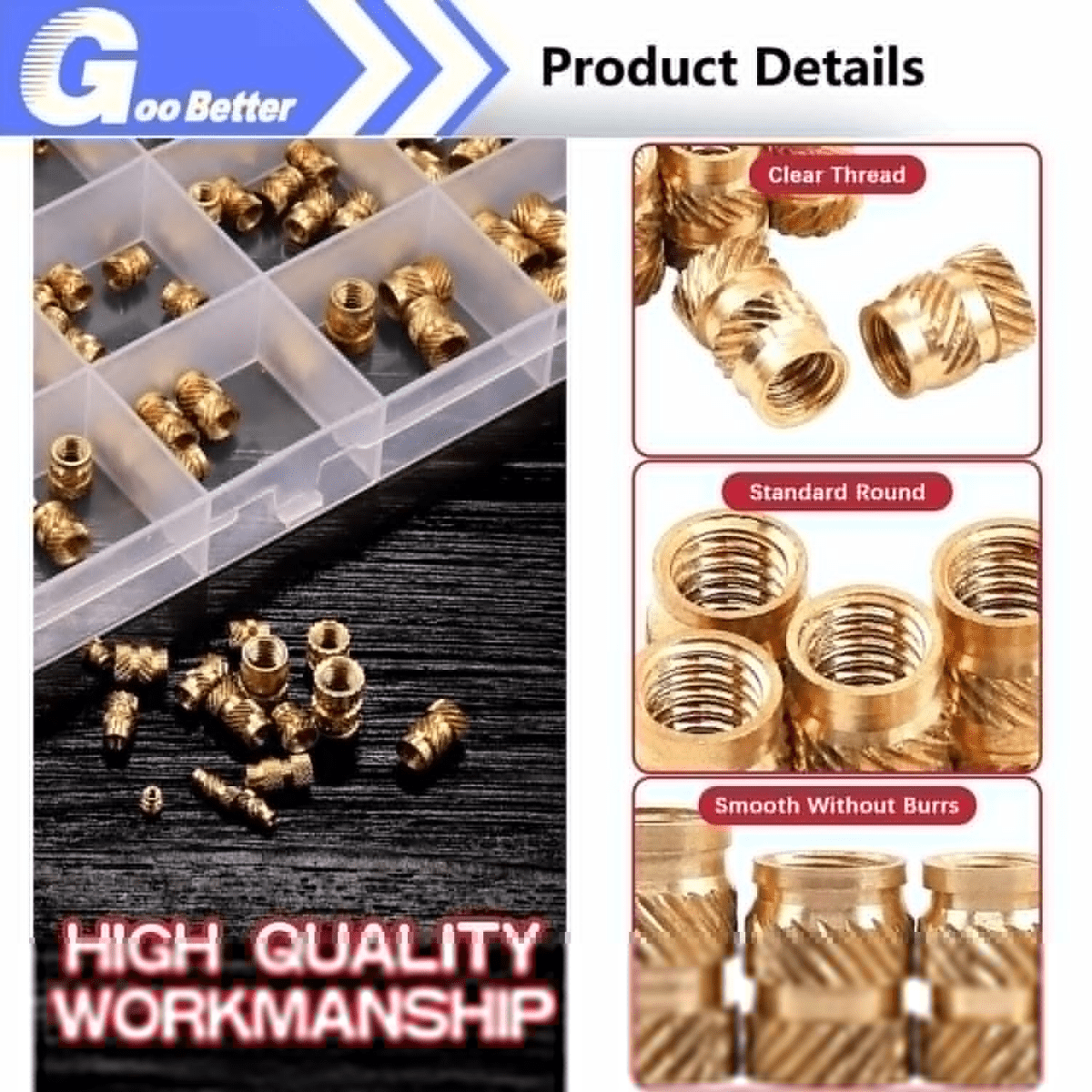 M2 - M6 1/4 300PCS Brass Threaded Heat Set Insert Plastic nut inserts Metal Nut Supplies Kit - HomeDIYer
