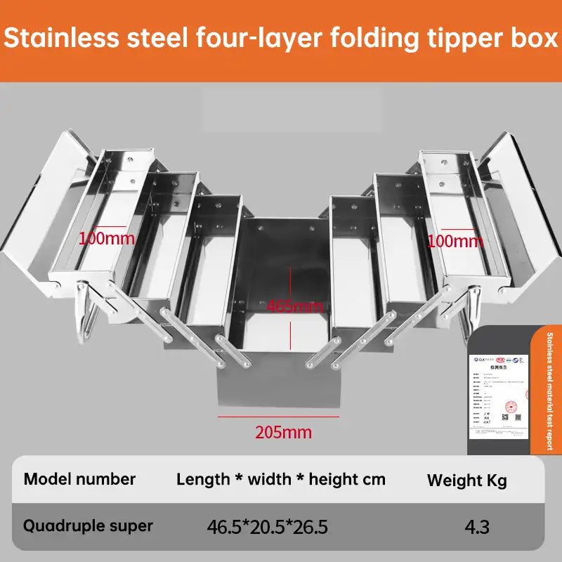 Stainless Steel Hardware Toolbox Extra Large Three - layer Folding Empty Storage Case Home Auto Repair Multifunctional Tools Box - HomeDIYer