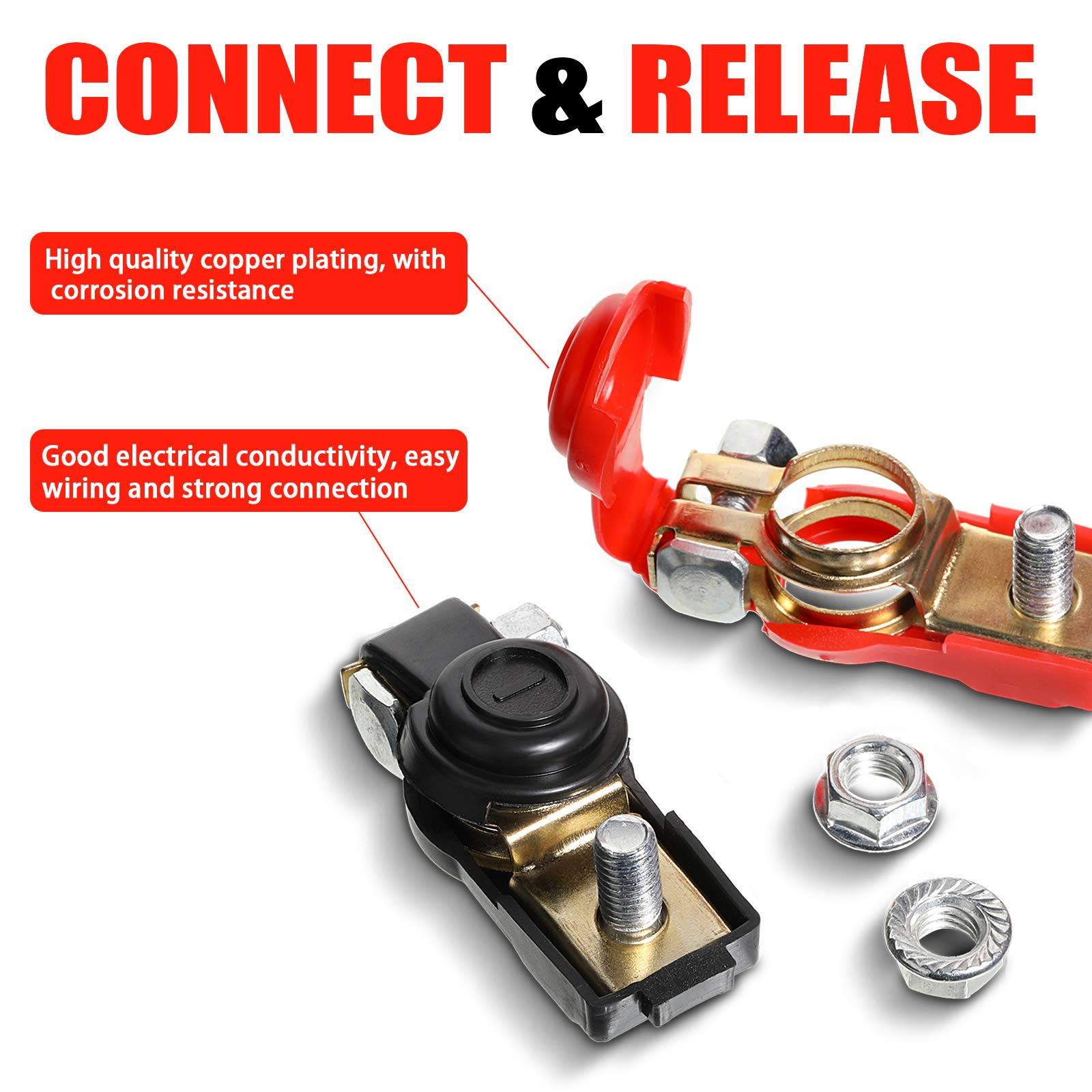 2pcs Battery Cable Terminals Car Terminal Clamps Connectors Negative & Positive