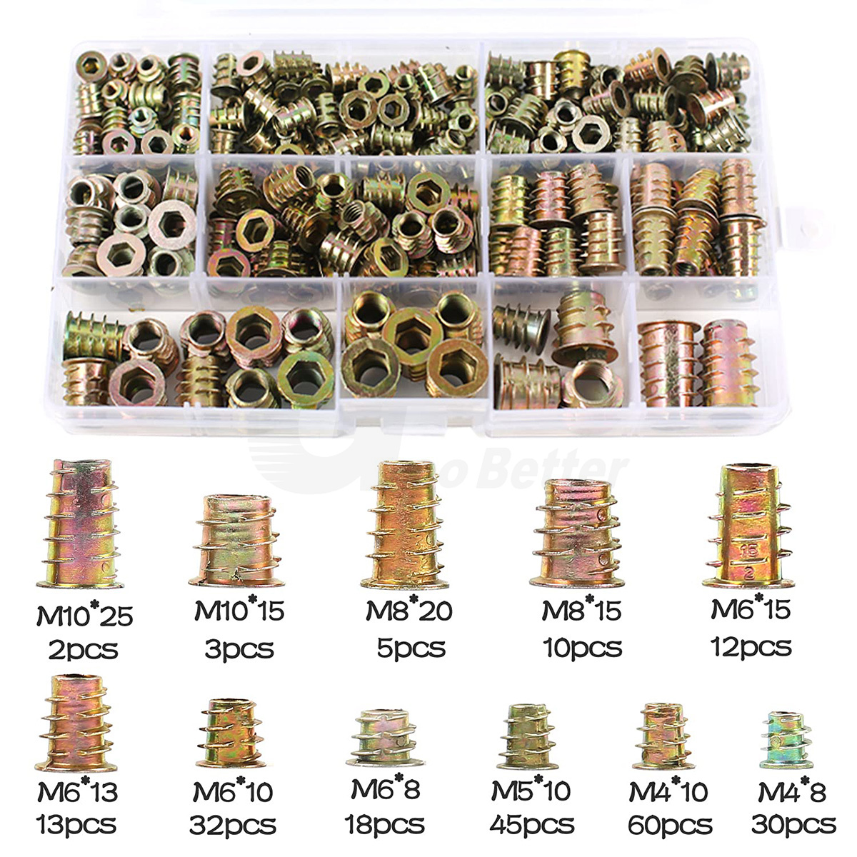 230x M4-M10 Threaded Inserts Nuts Set Hex Drive Fixing Type D Wood Screw Inserts