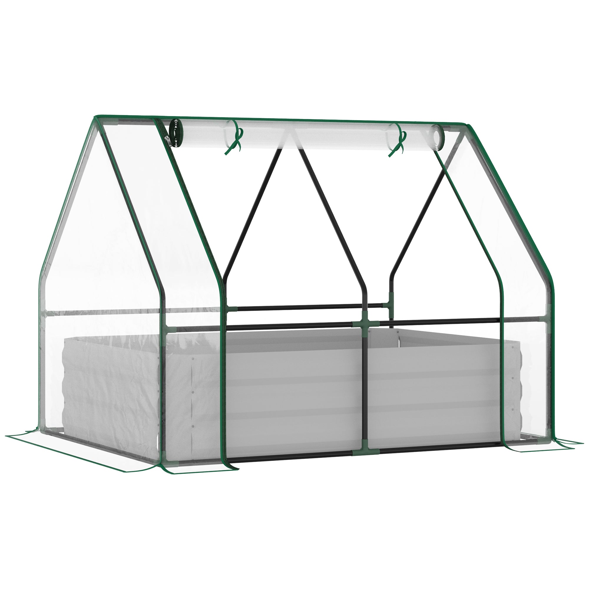 Galvanized Raised Garden Bed Clear PVC Greenhouse Cover 50x37 in Metal Planter 2 Roll-Up Windows 
