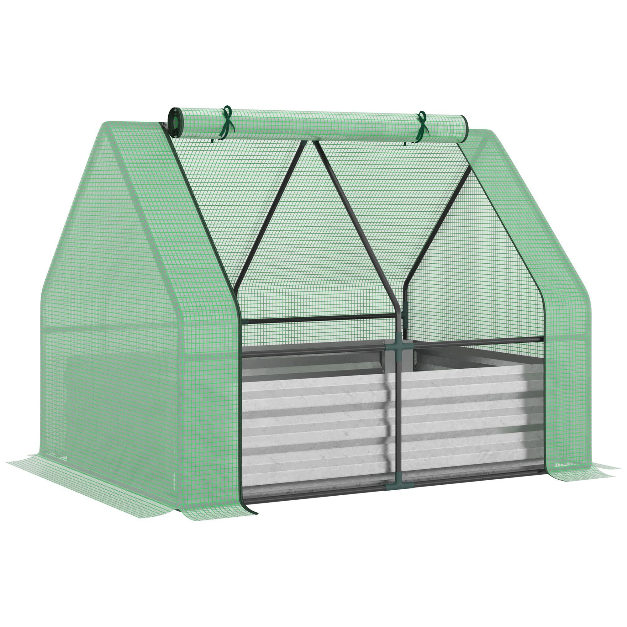 Galvanized Raised Garden Bed with Greenhouse Cover 50x37 in Metal Planter 2 Roll-Up Windows Green | HomeDIYer