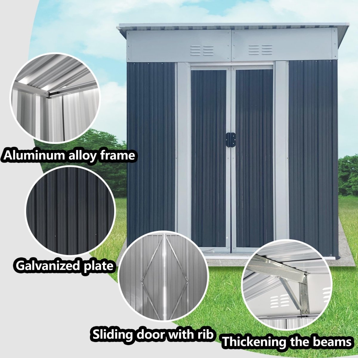 5x3FT Vertical Outdoor Storage Shed | Corrosion Resistant Metal Tool Shed - HomeDIYer