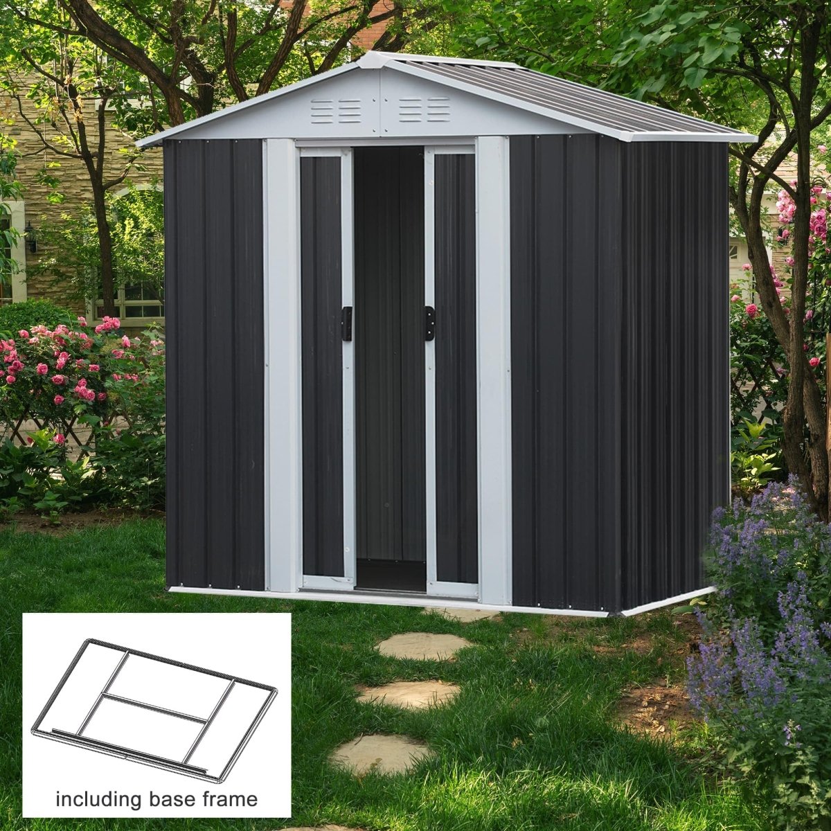 5x3FT Outdoor Storage Shed with Base | Heavy Duty Metal Garden House - HomeDIYer