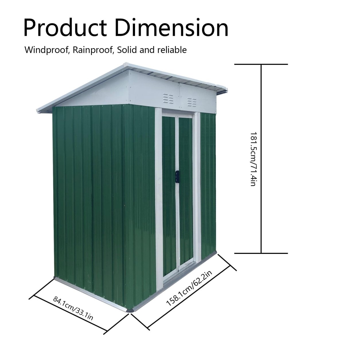 5x3FT Outdoor Storage Shed | Green & White Metal Tool Shed with Sliding Door - HomeDIYer