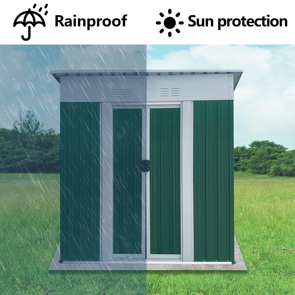 5x3FT Outdoor Storage Shed | Green & White Metal Tool Shed with Sliding Door - HomeDIYer