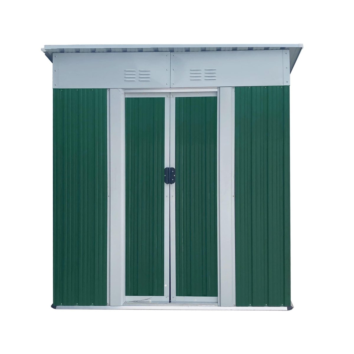 5x3FT Outdoor Storage Shed | Green & White Metal Tool Shed with Sliding Door - HomeDIYer