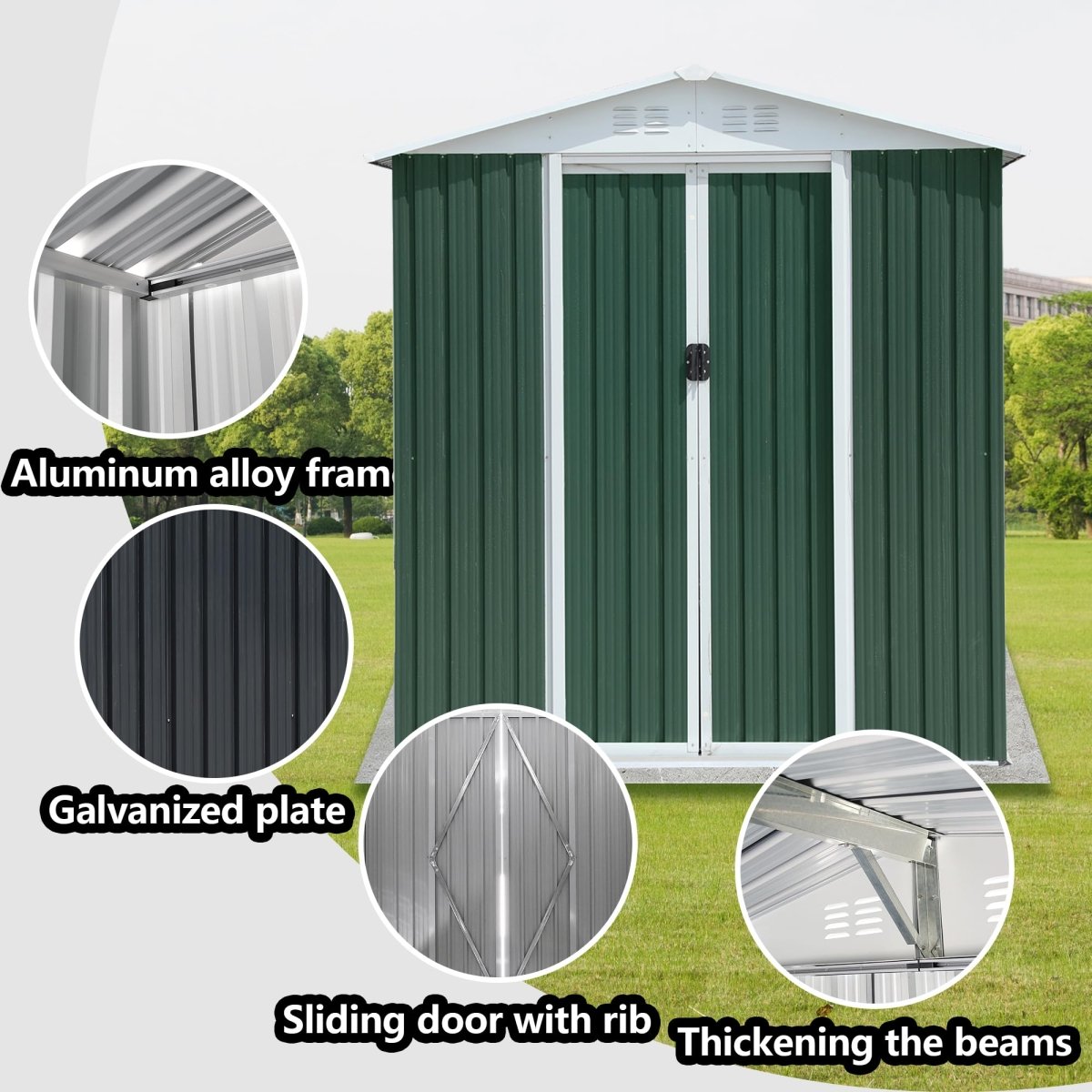6x4FT Outdoor Storage Shed | Green Aluminum Alloy Garden Shed - HomeDIYer