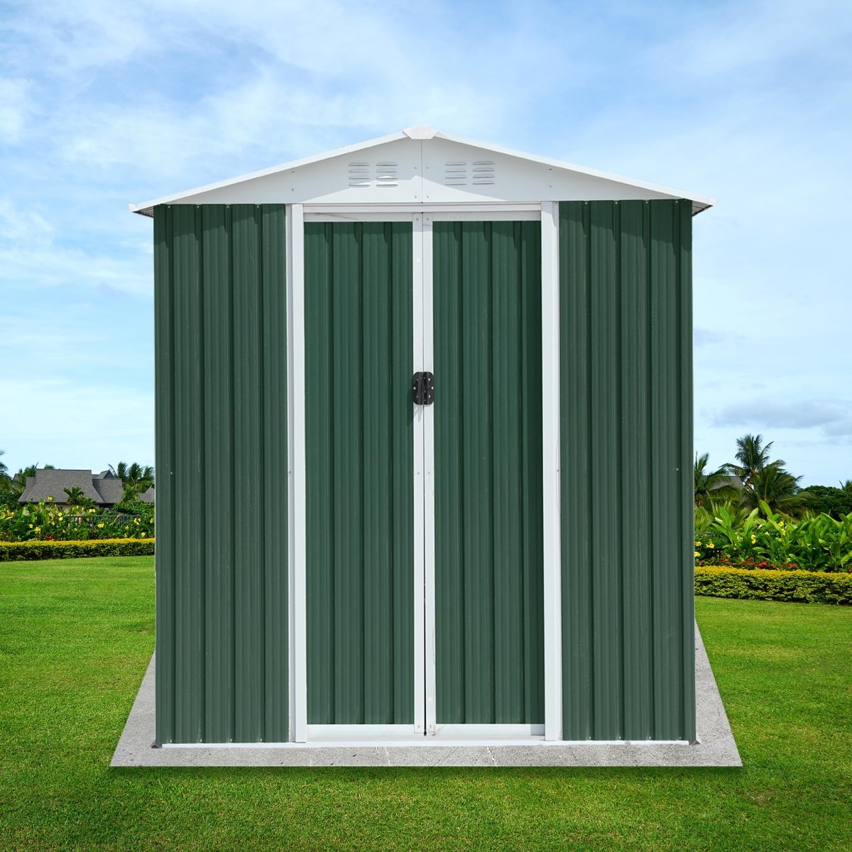 6x4FT Outdoor Storage Shed | Green Aluminum Alloy Garden Shed - HomeDIYer