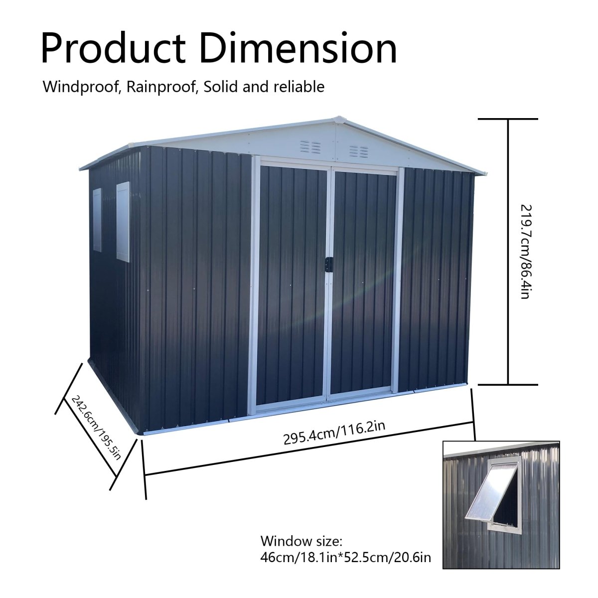 10x8FT Outdoor Storage Shed with Windows | Metal Garden Shed with Lockable Door - HomeDIYer