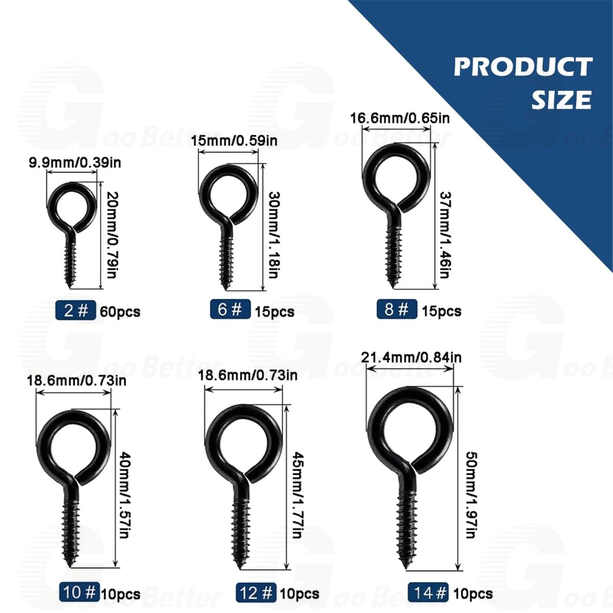 Black Metal Eye Screws 120PCS | Heavy Duty Screw Eye Hooks & Rings Assortment - HomeDIYer