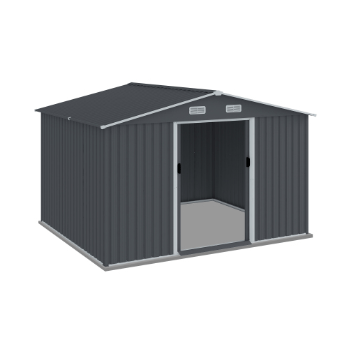 8 x 10 FT Outdoor Storage Shed Large Metal Tool Sheds, Heavy Duty Storage House with Sliding Doors with Air Vent for Backyard Patio Lawn to Store Bikes, Tools, Lawnmowers Grey - HomeDIYer