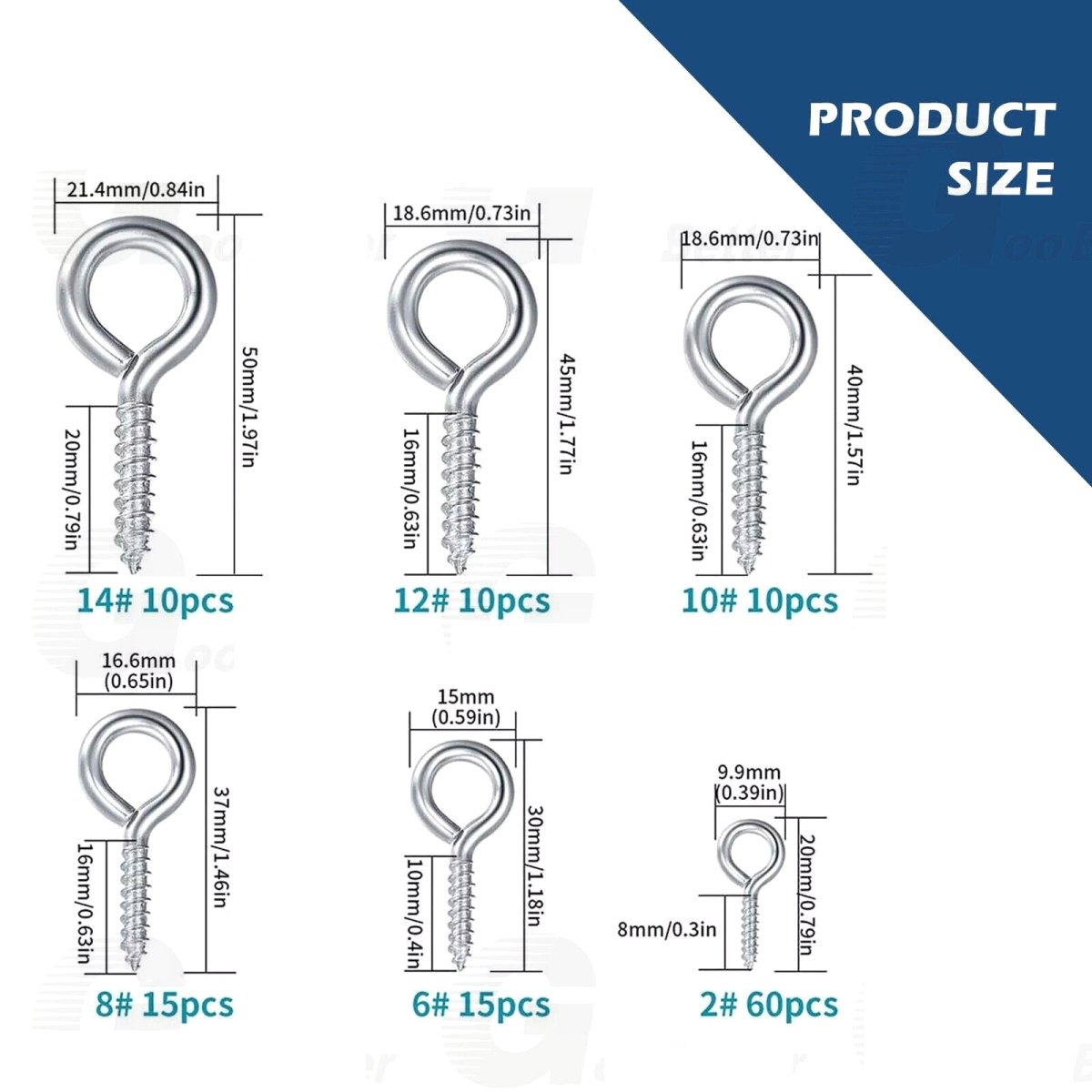 120pcs Metal Eye Screws Kit Heavy Duty Hooks 1/4" - 3/4" - HomeDIYer