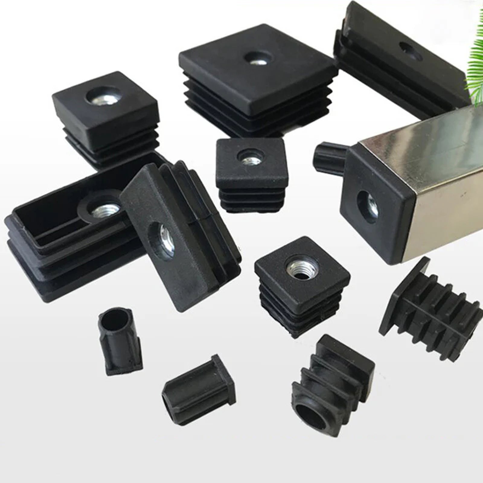 Furniture Leg Plugs with M6/M8 Nuts | Black Plastic End Caps | HomeDIYer