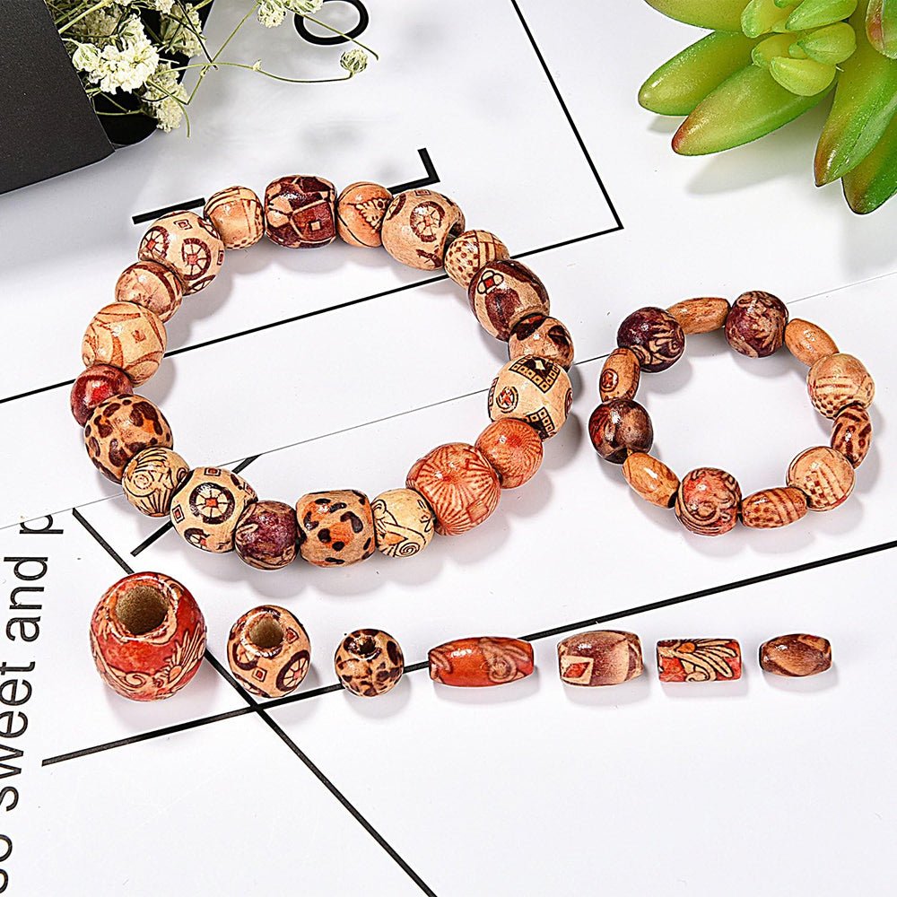 448 Pcs Printed Wooden Beads Set Various Shapes for Jewelry Making DIY Bracelet - HomeDIYer