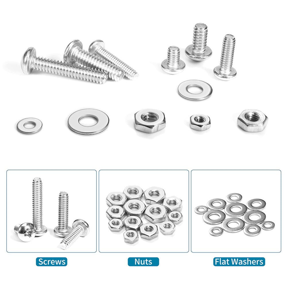 870 Pcs Phillips Pan Head Screws Nuts Bolts and Flat Washers Assortment Set - HomeDIYer