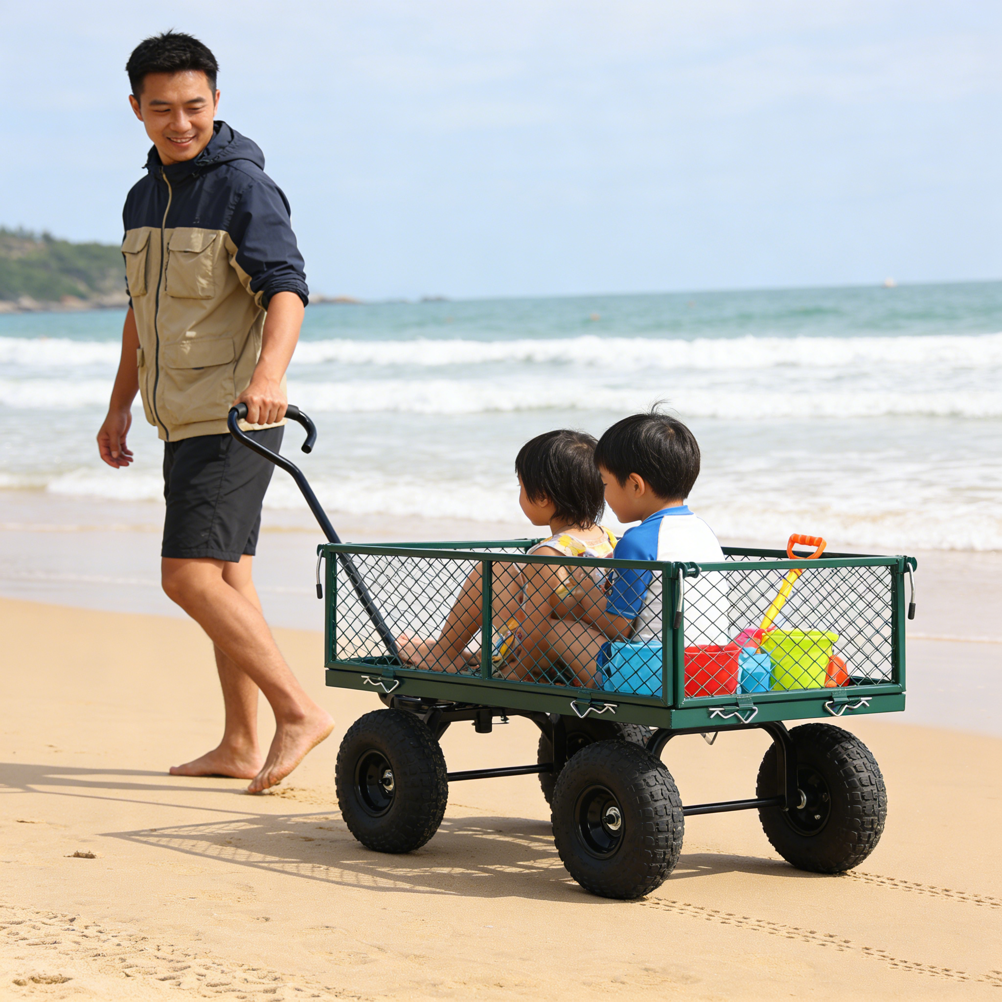 Wagon Cart Garden cart trucks make it easier to transport firewood (green)