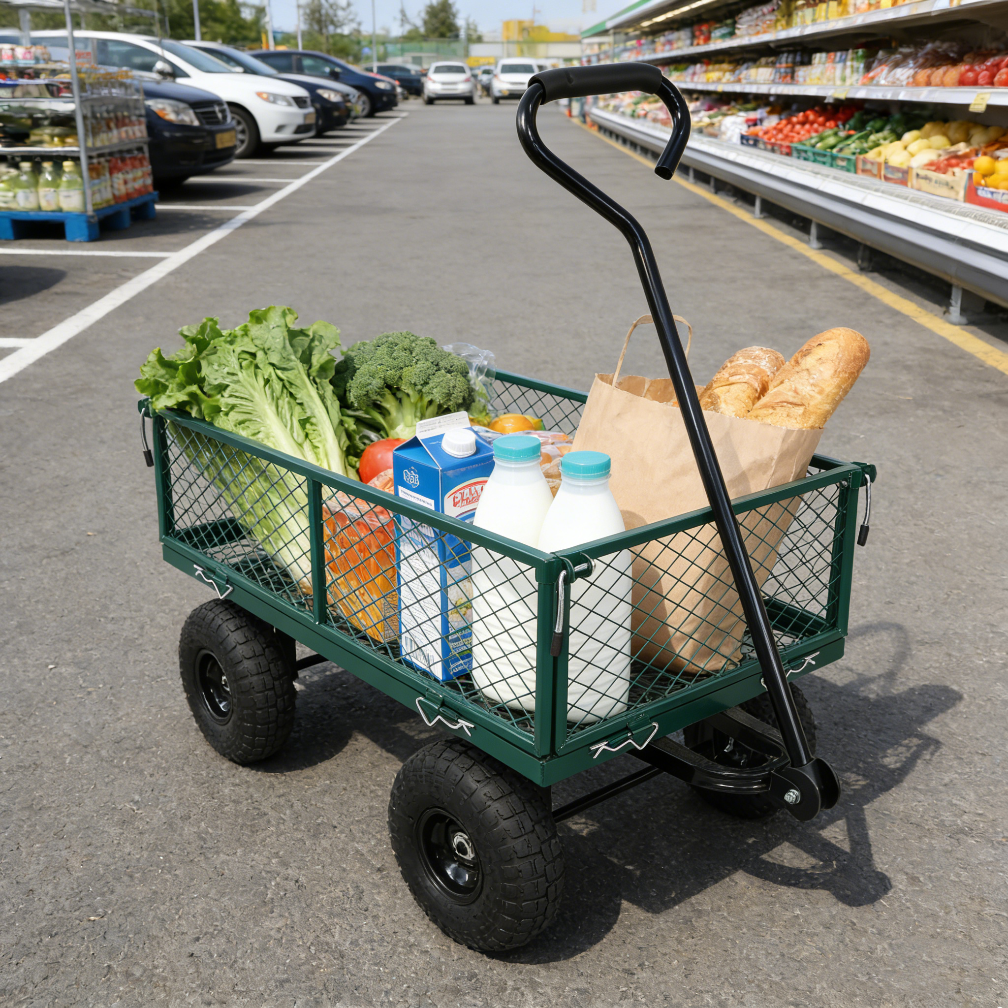 Wagon Cart Garden cart trucks make it easier to transport firewood (green)