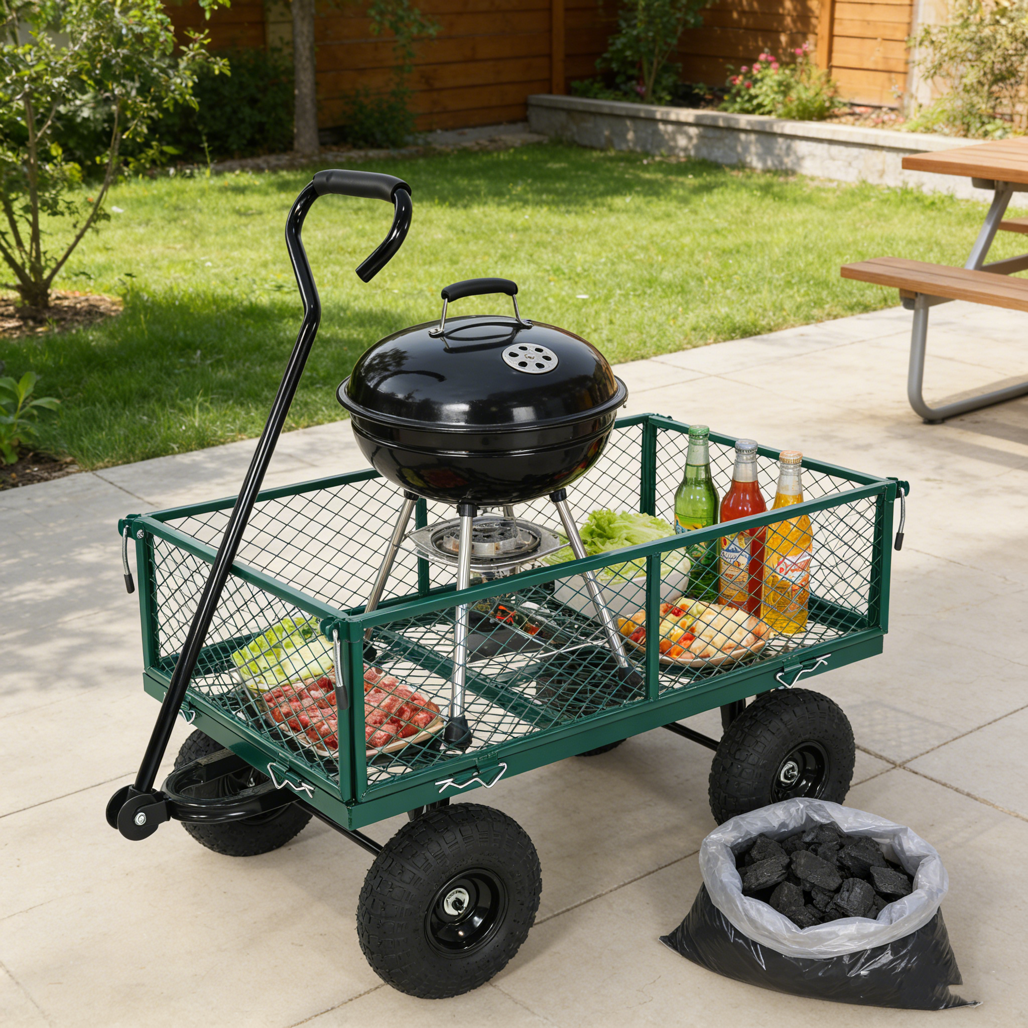 Wagon Cart Garden cart trucks make it easier to transport firewood (green)