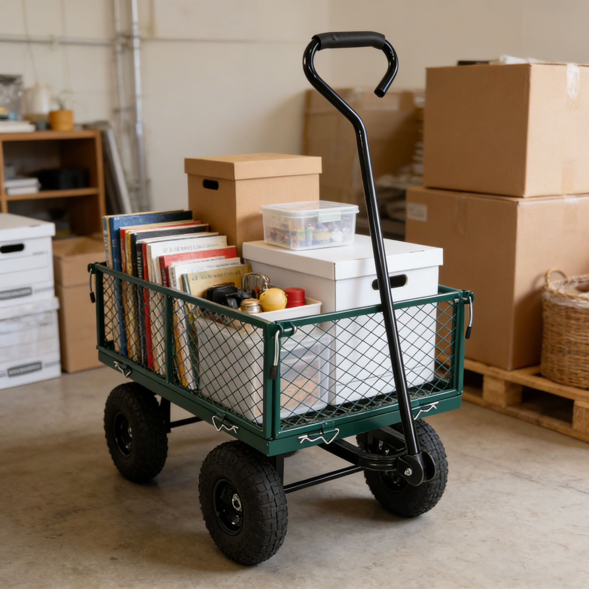Wagon Cart Garden cart trucks make it easier to transport firewood (green)