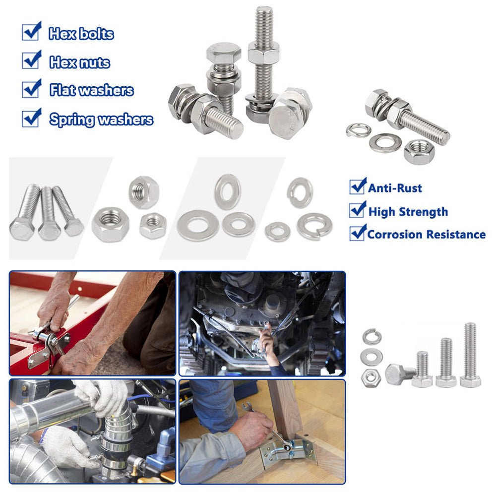 192Pcs 1/4'' - 20 Hex Head Bolts And Nut & Washer Assortment Kit A2 Stainless Steel - HomeDIYer