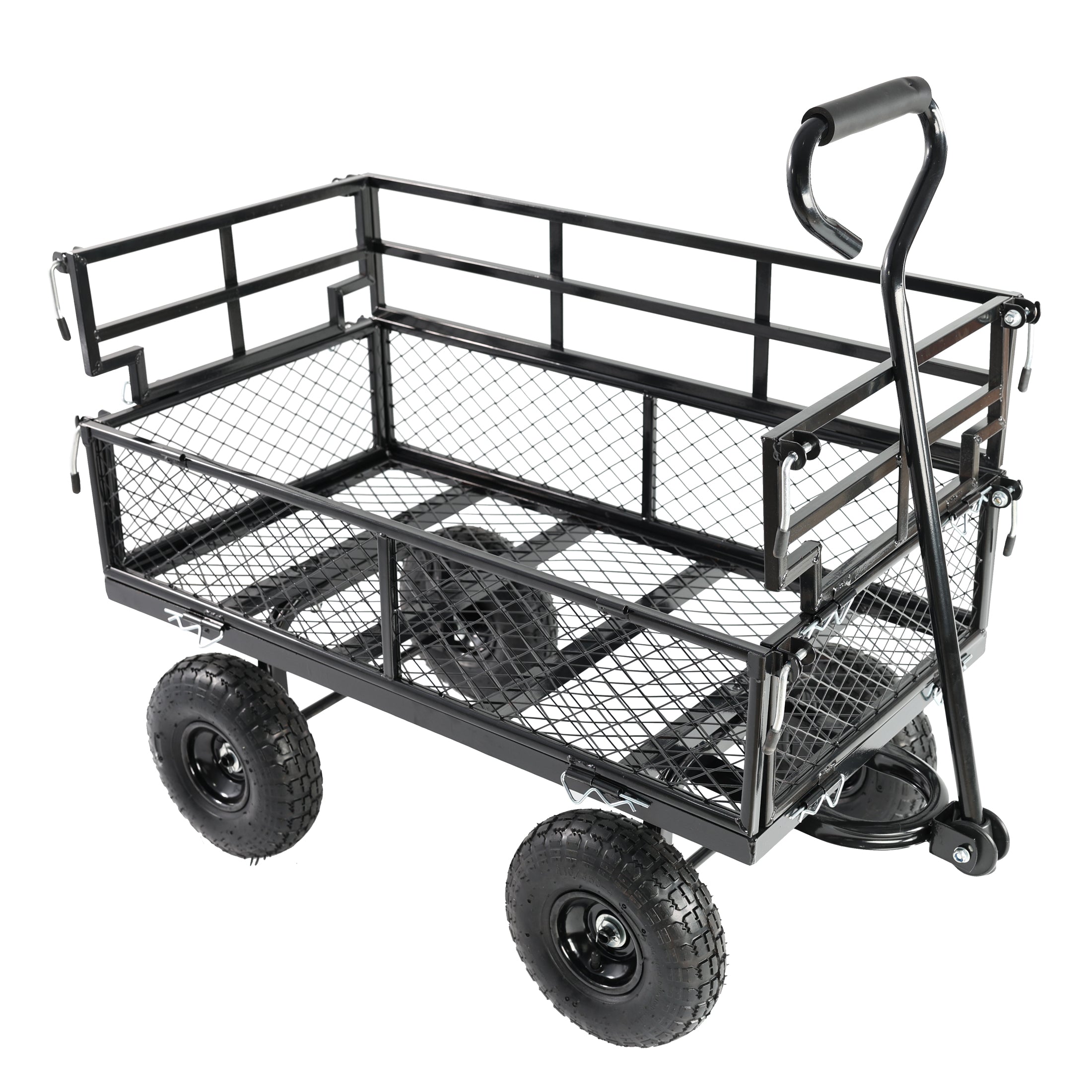 (Black double fence utility cart) Wagon Cart Garden cart trucks make it easier to transport firewood