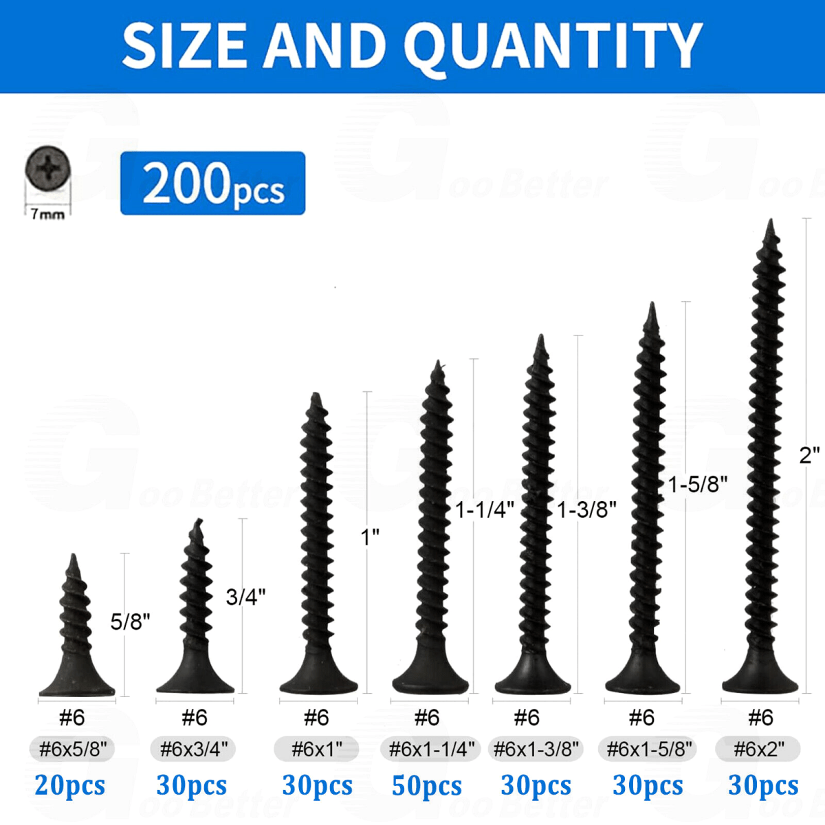 220 Pcs Drywall Screws Trumpet Head Phillips Head Black Drywall Screw - HomeDIYer