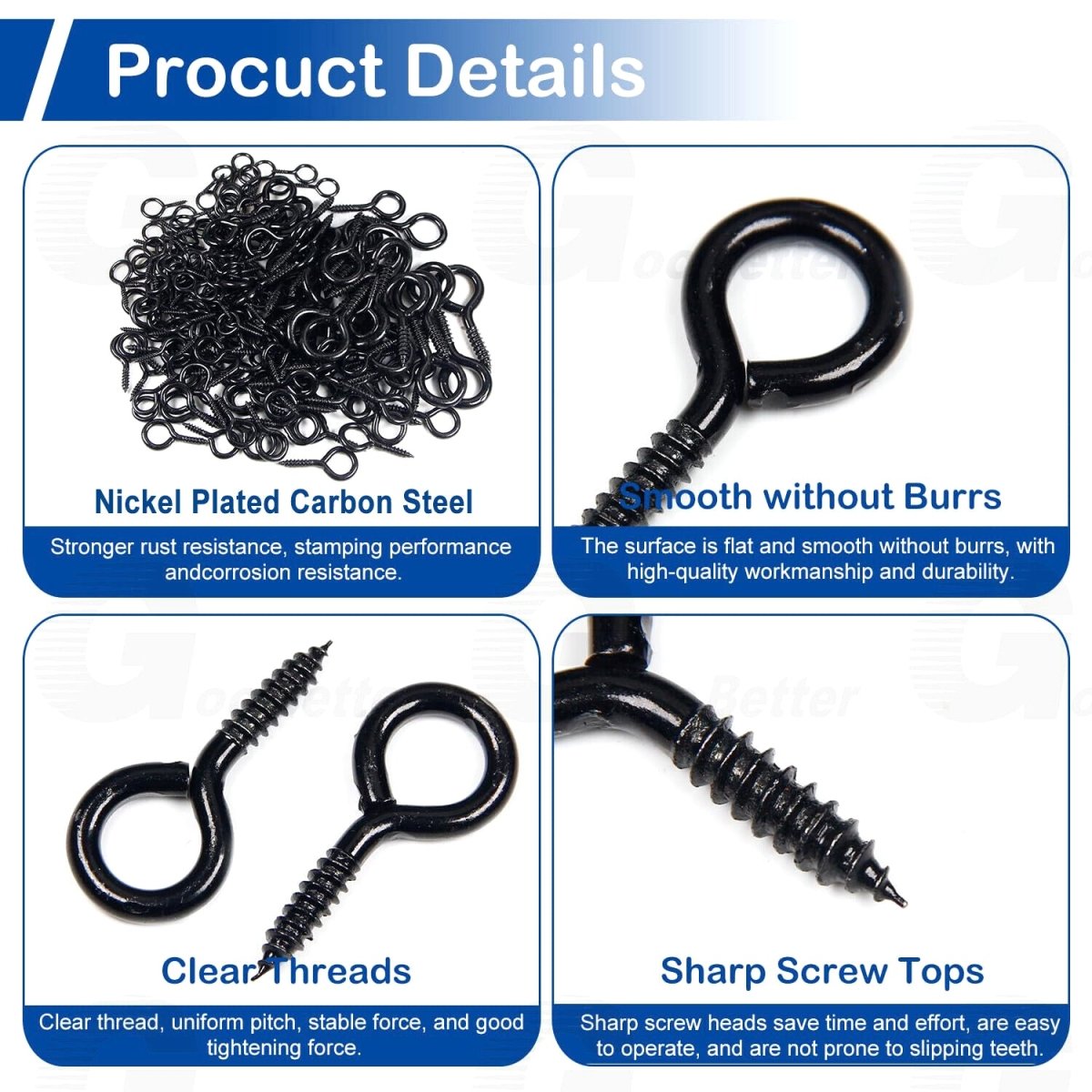 Black Metal Eye Screws 120PCS | Heavy Duty Screw Eye Hooks & Rings Assortment - HomeDIYer