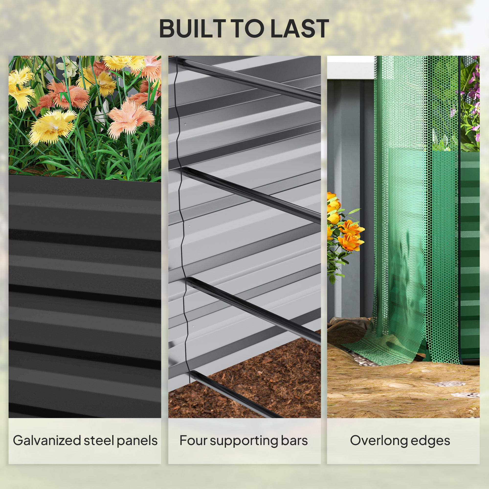 Raised Garden Bed,Galvanized Steel Planter Box with Crop Cage and Shade Cloth,for Flowers, Veggies and Herbs