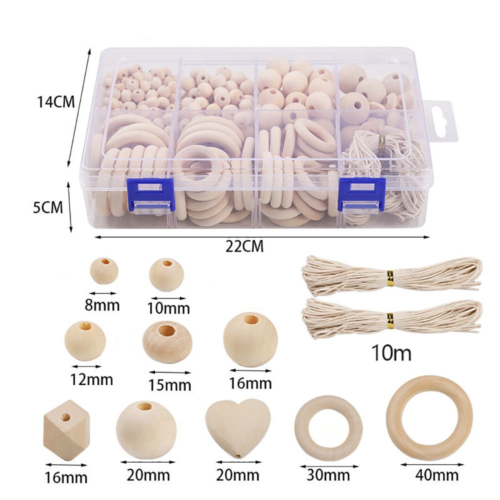 416 Pcs Natural Round Wood Beads Combination Set for DIY Crafts Garland Jewelry - HomeDIYer