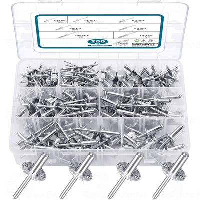 200Pcs Aluminum Pop Rivets Blind Rivets Assortment Kit 7 SAE Sizes 1/8