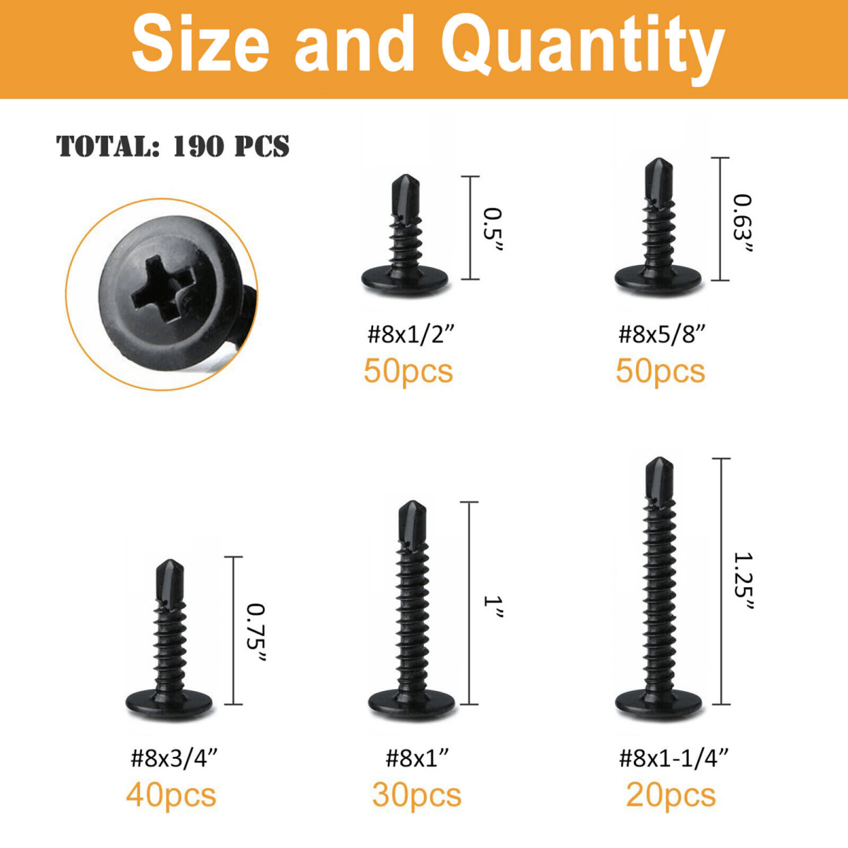 190x Phillips Wafer Head Self Tapping Stainless Steel Screw Kit For Metal Sheets - HomeDIYer