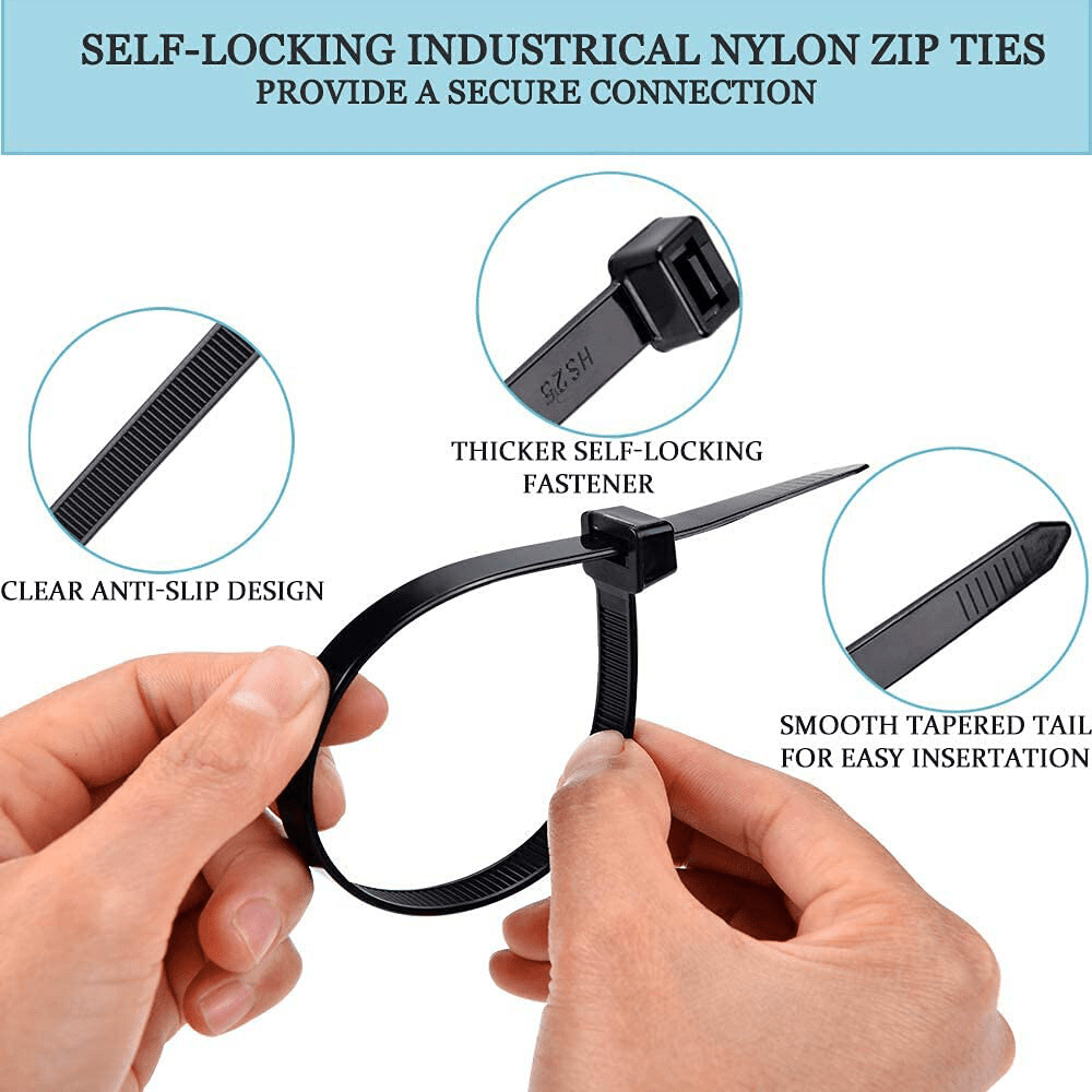 60 - 500mm Length Cable Ties Nylon Zip Tie Self - locking Best Quality White/Black - HomeDIYer