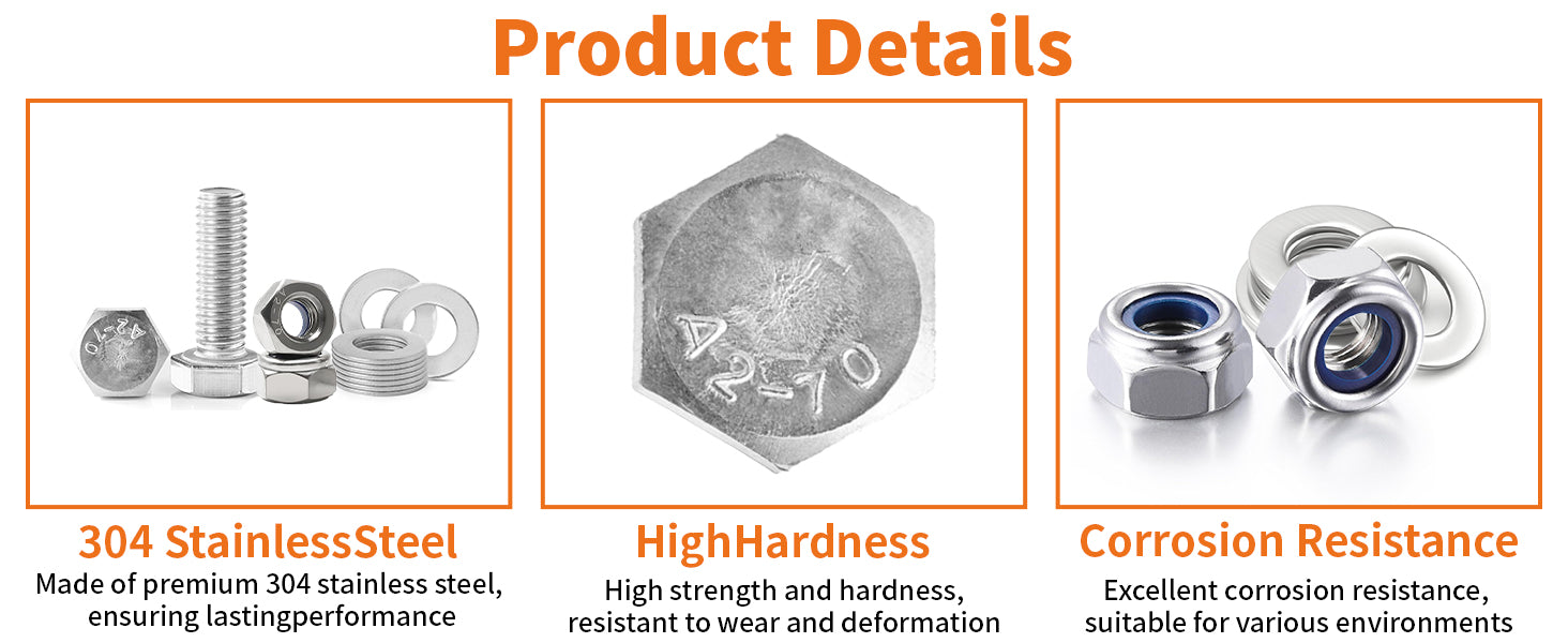 A2 Stainless Hexagon Set Screws with Nyloc Nuts & Washers – Fully Threaded Bolts M3 to M12