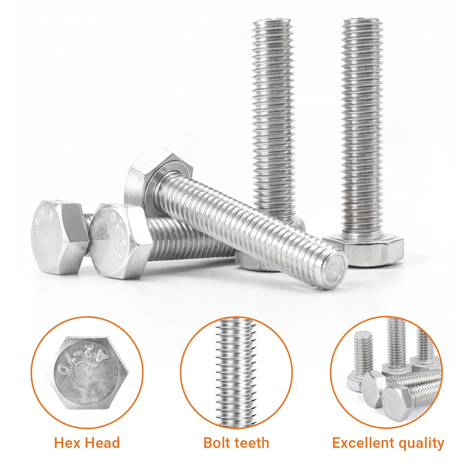 A2 Stainless Steel Hexagon Head Set Screws – Fully Threaded Bolts M4 to M12 | DIN933