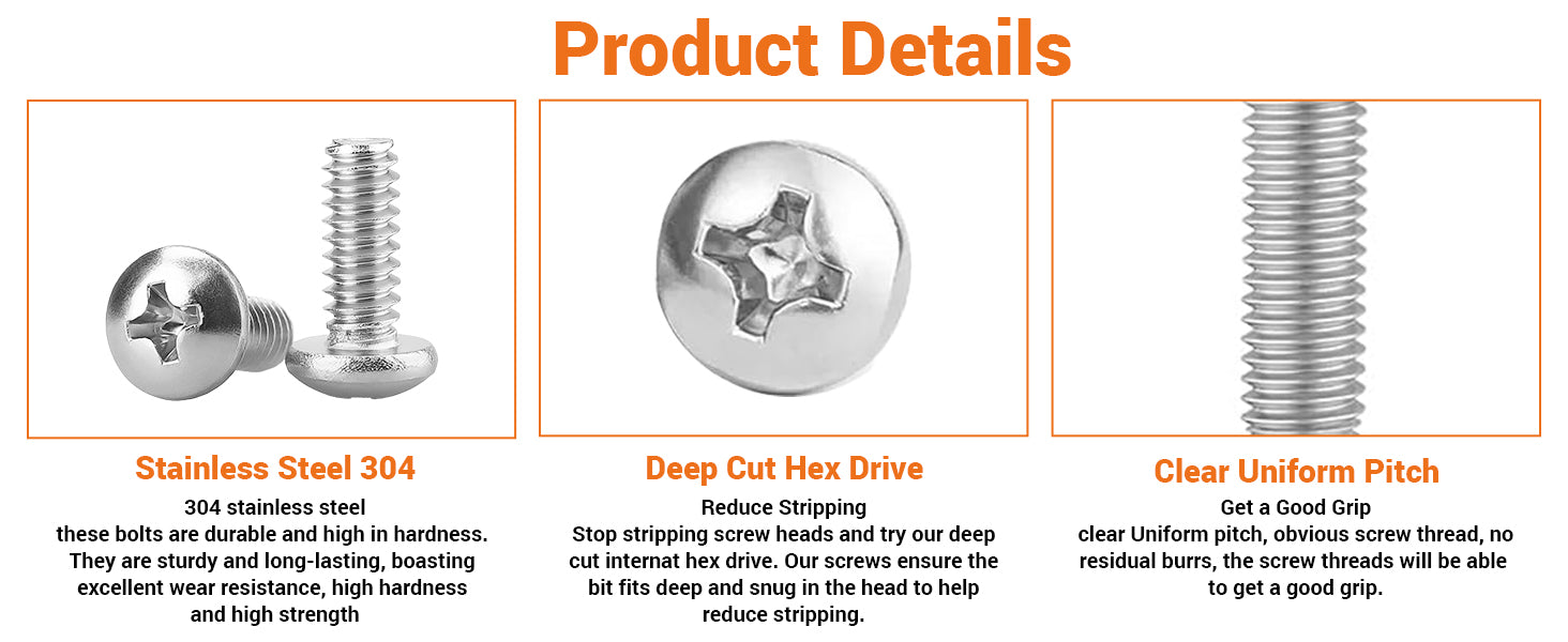 A2 Stainless Steel Pozi Pan Machine Screws – Pozidrive Bolts M2 to M4 | DIN 7985 （100Pcs）