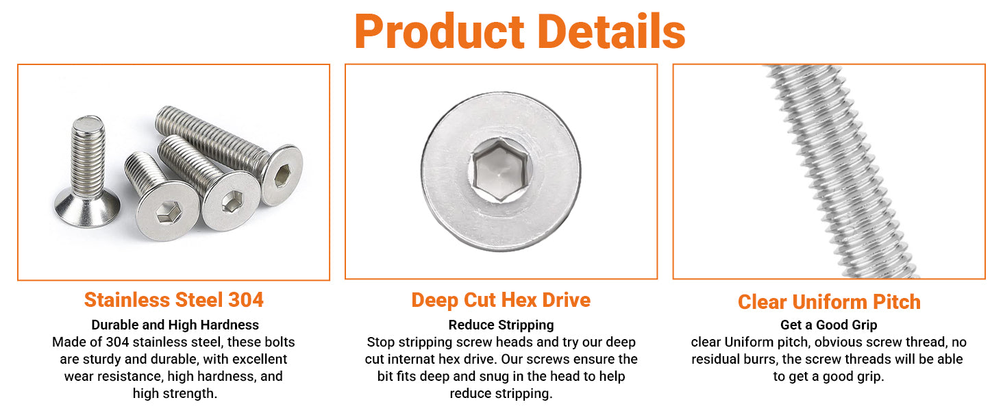 A2 Stainless Steel Countersunk Socket Screws – Allen Key Flat Head Bolts M3 to M8 | DIN7991
