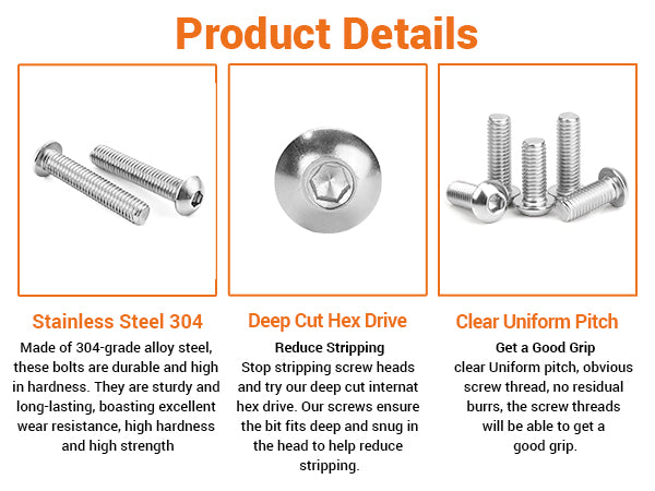 A2 Stainless Steel Button Head Allen Screws – Metric Hex Socket Bolts M3-M10
