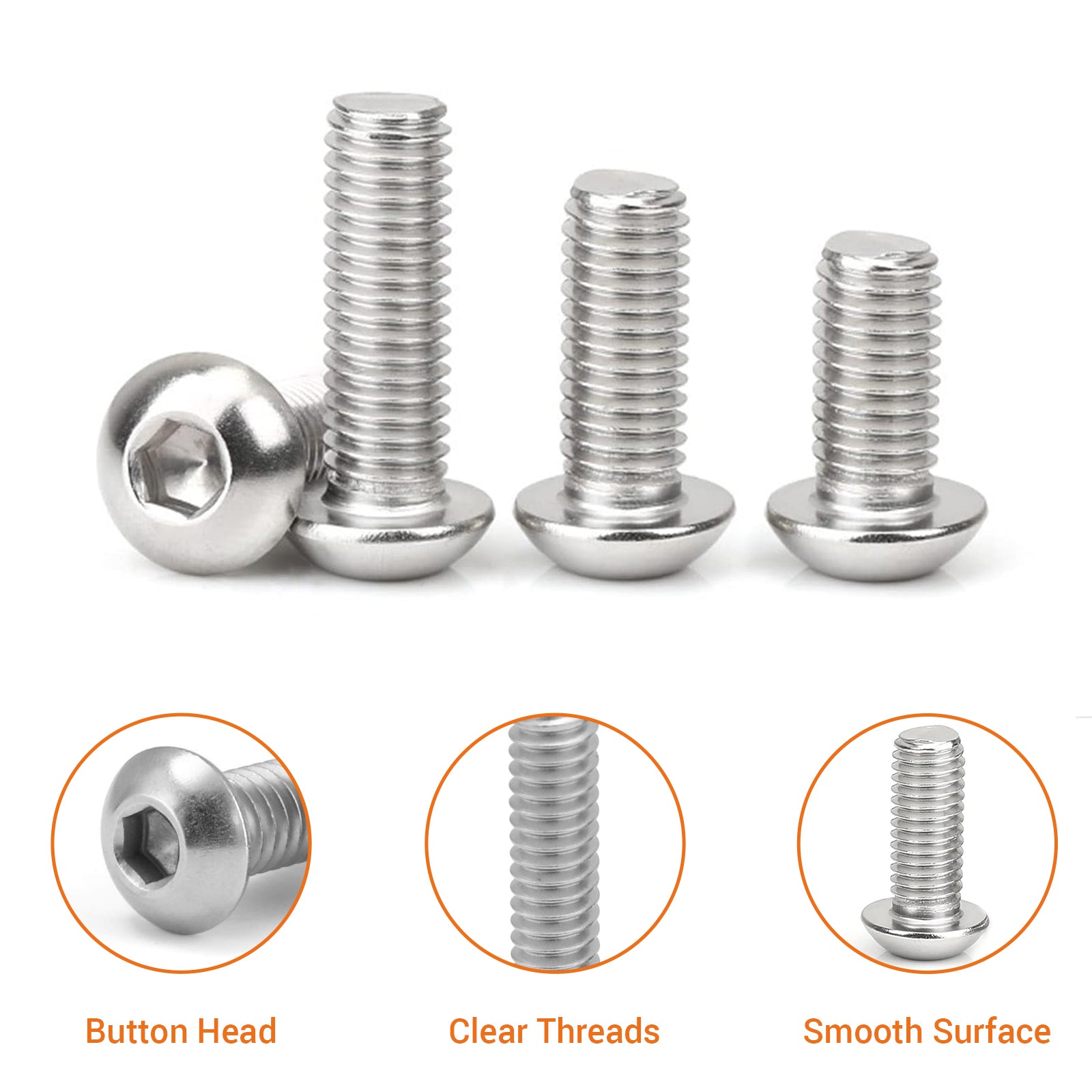 A2 Stainless Steel Button Head Allen Screws – Metric Hex Socket Bolts M3-M10