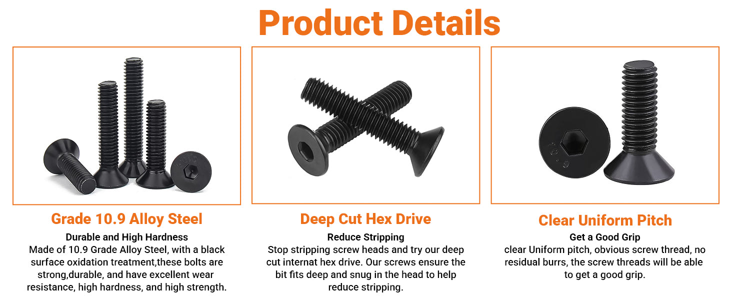Grade 10.9 High Tensile Countersunk Socket Screws – Allen Key Flat Head Bolts M3 to M8 | DIN7991