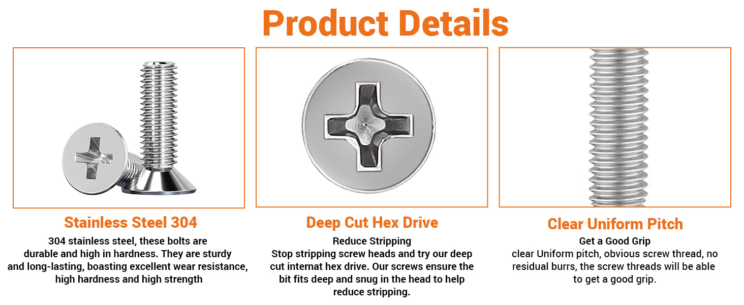 A2 Stainless Steel Pozi Countersunk Machine Screws – Pozidrive Flat Head Bolts M3 to M6 | DIN 965