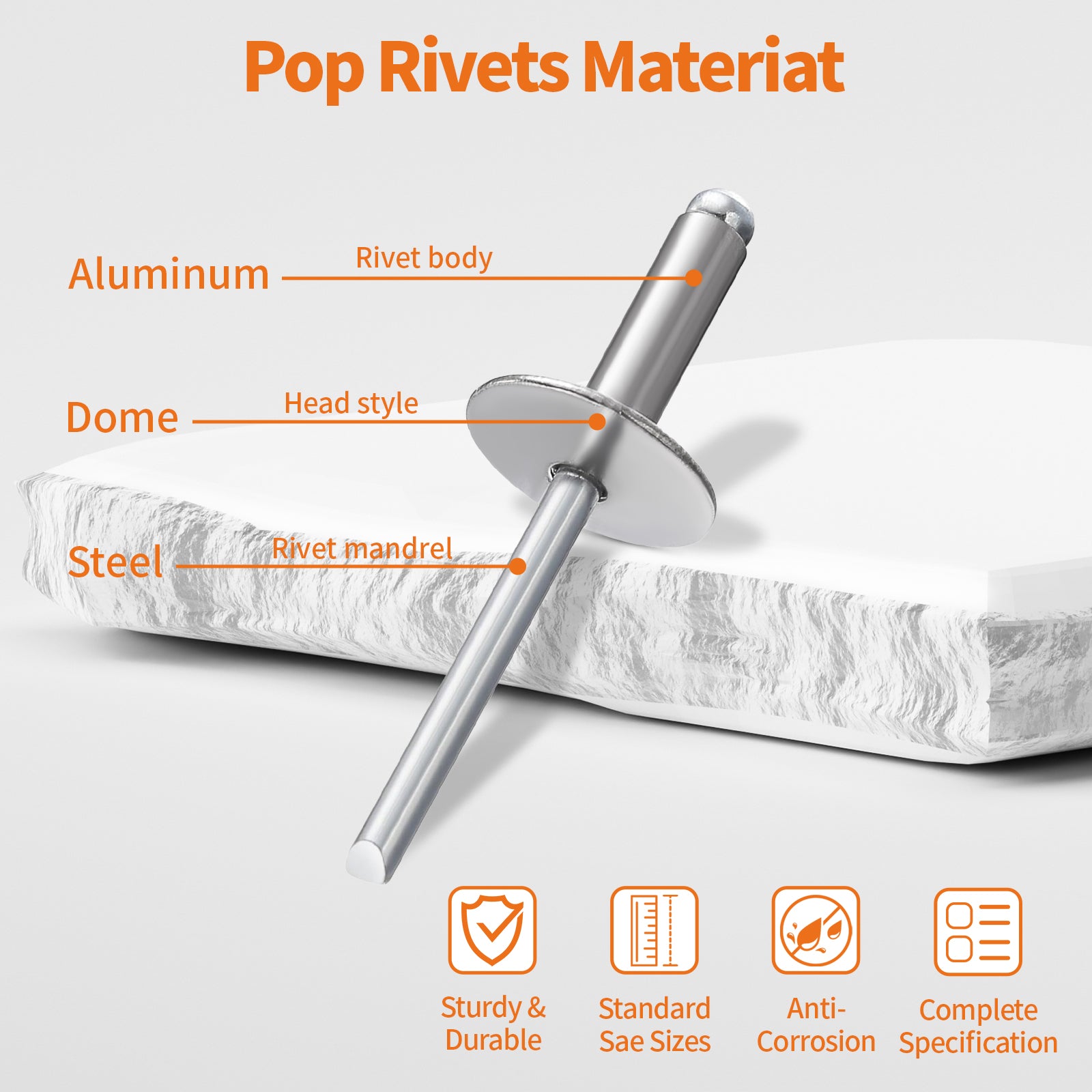Extra Large Flange Pop Rivets – Open Blind Rivets Aluminum/Steel 3.2mm, 4.0mm, 4.8mm