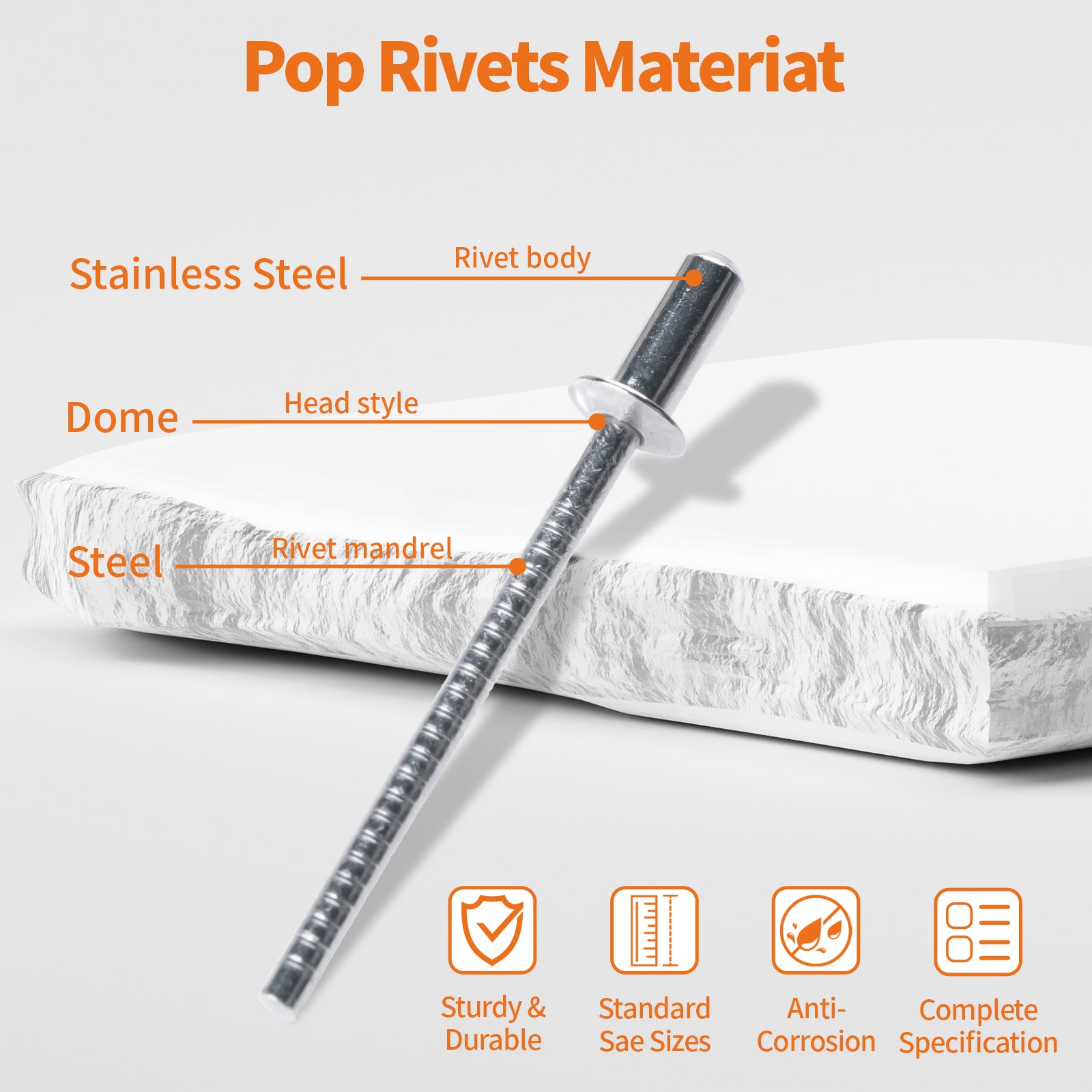 Sealed Pop Rivets – Closed Dome Head Blind Rivets A2 Stainless Steel 3.2mm, 4.0mm, 4.8mm  （100Pcs）