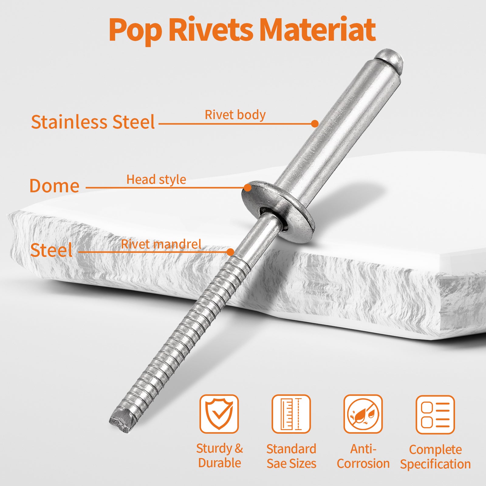 A2-70 Stainless Steel Dome Head Pop Rivets – Open End Blind Rivets 3mm, 4mm, 4.8mm, 5mm