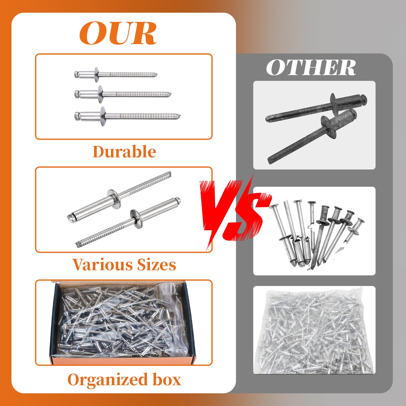 A2-70 Stainless Steel Dome Head Pop Rivets – Open End Blind Rivets 3mm, 4mm, 4.8mm, 5mm